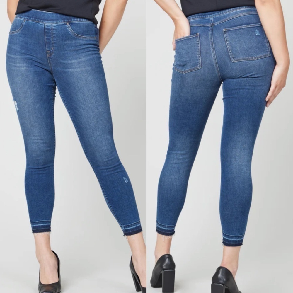 Spanx Distressed Ankle raw hem Skinny Jeans, Medium Wash #20203R